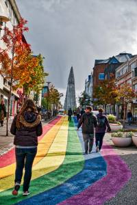  Rainbow Street in Reykjavik heading Hallgrímskirkja